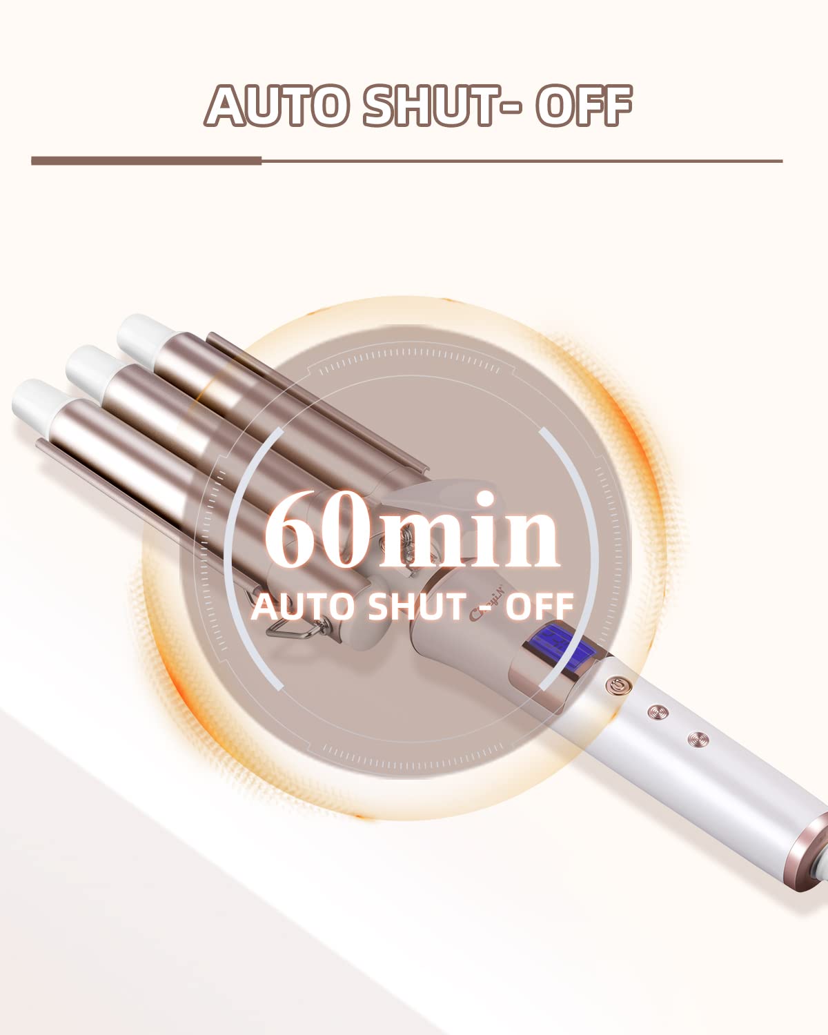CkeyiN Rizador de Pelo 3 Barriles de 22 mm, Profesional Con Placas de Cerámica de Turmalina, Eléctrico Con Pantalla LCD, Temperatura Ajustable 80℃-230℃, Rosa