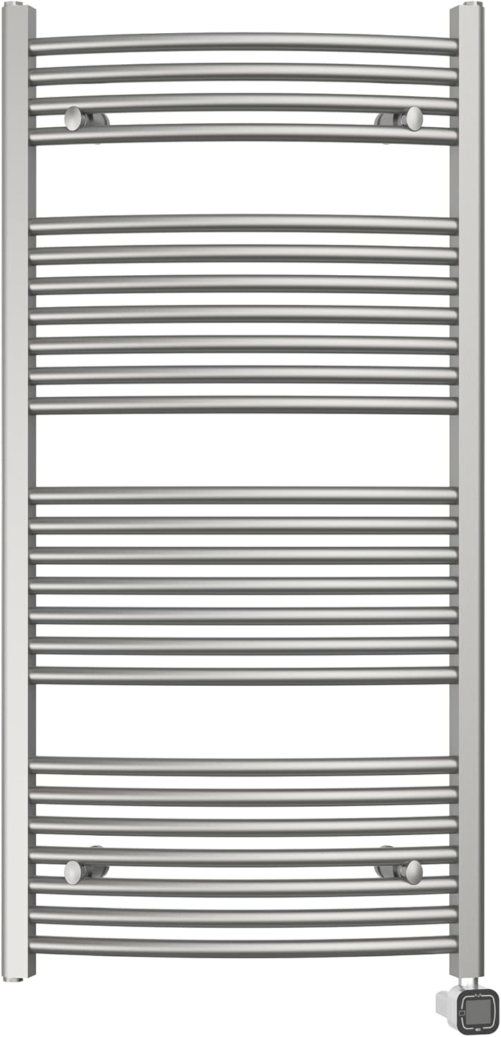 HEATGENE Smart Towel Warmer with Timer and Temperature Control, Plug-in/Hardwired Towel Rack Heater Compatible with Alexa and Google Home, Large Liquid Filled Smart Towel Heated Rails, Brushed