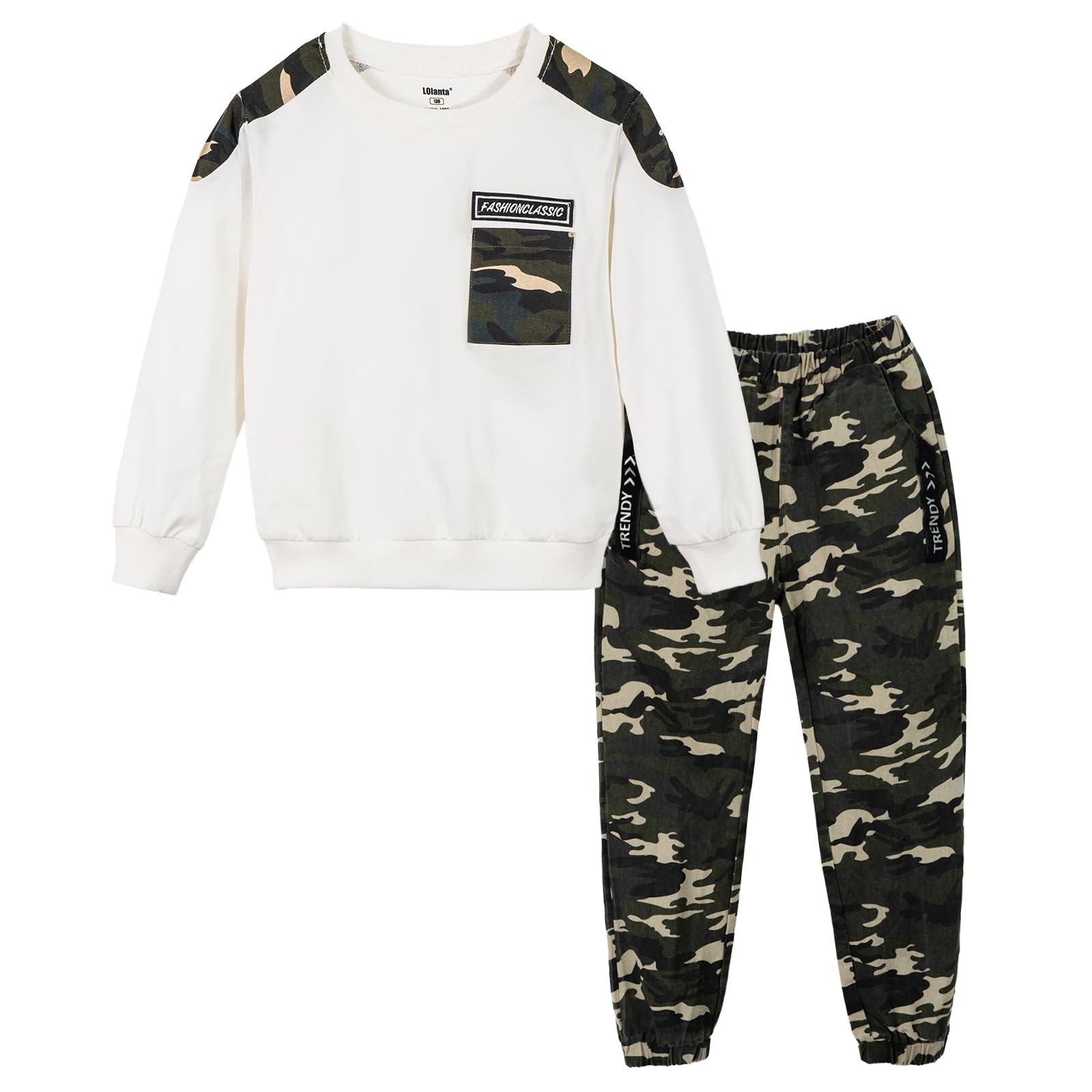 LOLANTA 2PCS Enfants Survêtement Ensemble Sweatshirt à Capuche et Pantalon de Cargo Camouflage pour Garçons, Noir, 8-9 ans, 140 LOLANTA 2PCS Enfants Survêtement Ensemble Sweatshirt à Capuche et Pantalon de Cargo Camouflage pour Garçons, Noir, 8-9 ans, 140