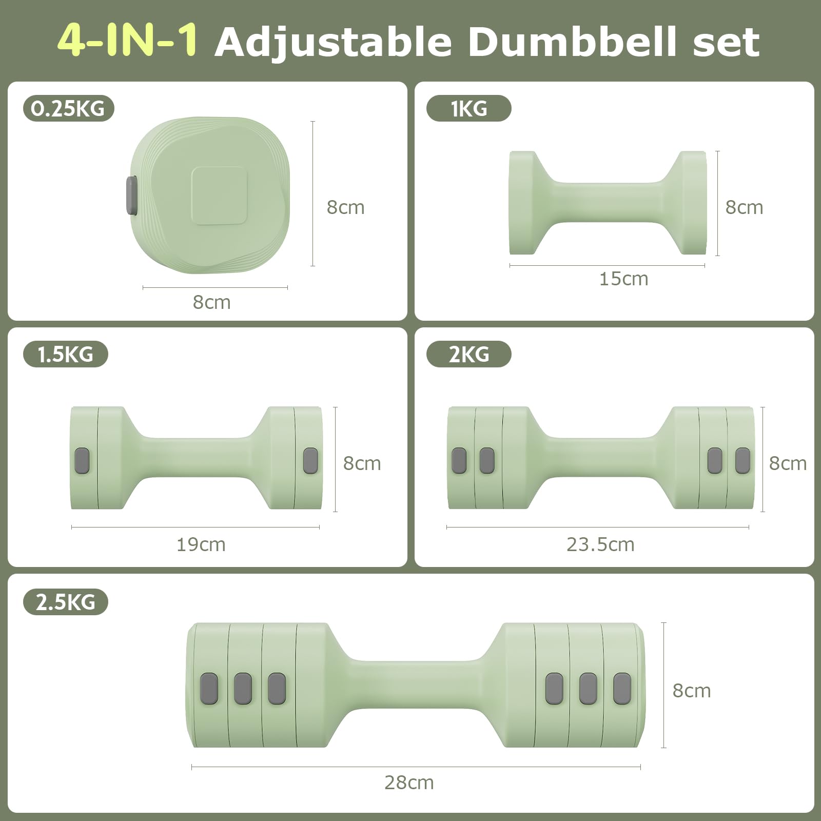 Zestaw 2 hantli 2 w 1, zestaw 2 hantli dla kobiet i mężczyzn, 4 poziomy wagi z adapterem do chwytu kettlebell