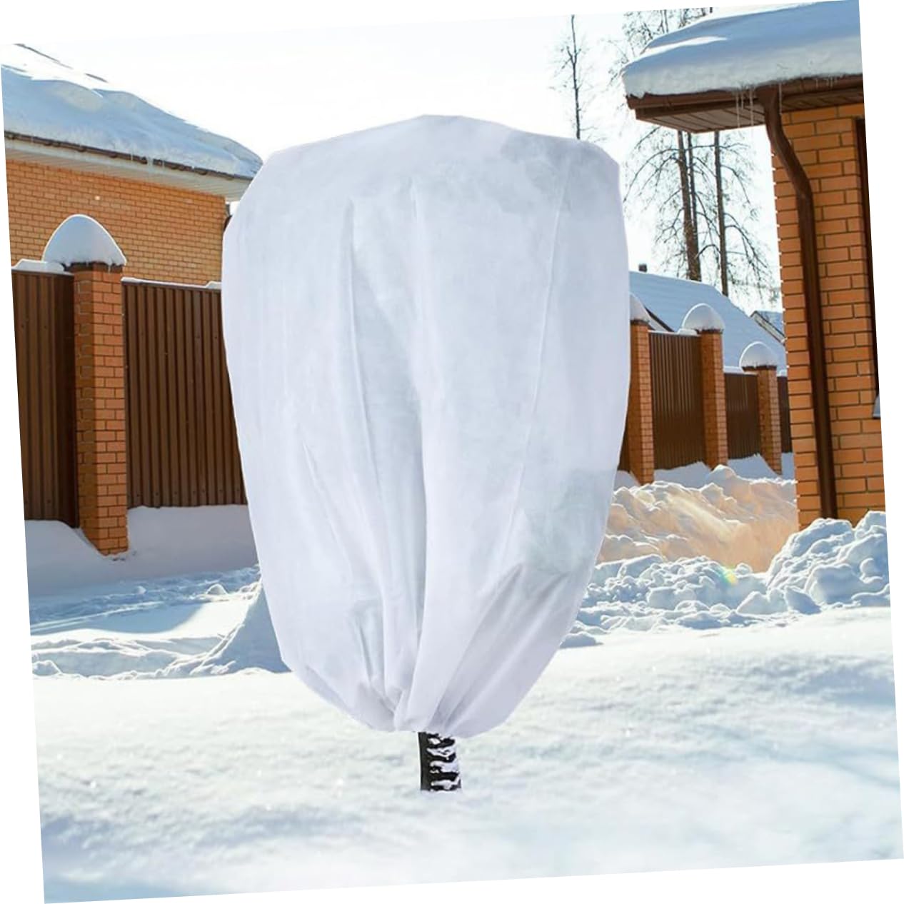 FONDOTIN 4Pcs Non Woven Plant Covers for Winter Thick Frost Protection Cover for Plants Drawstring Design Durable Easy to Use for Garden