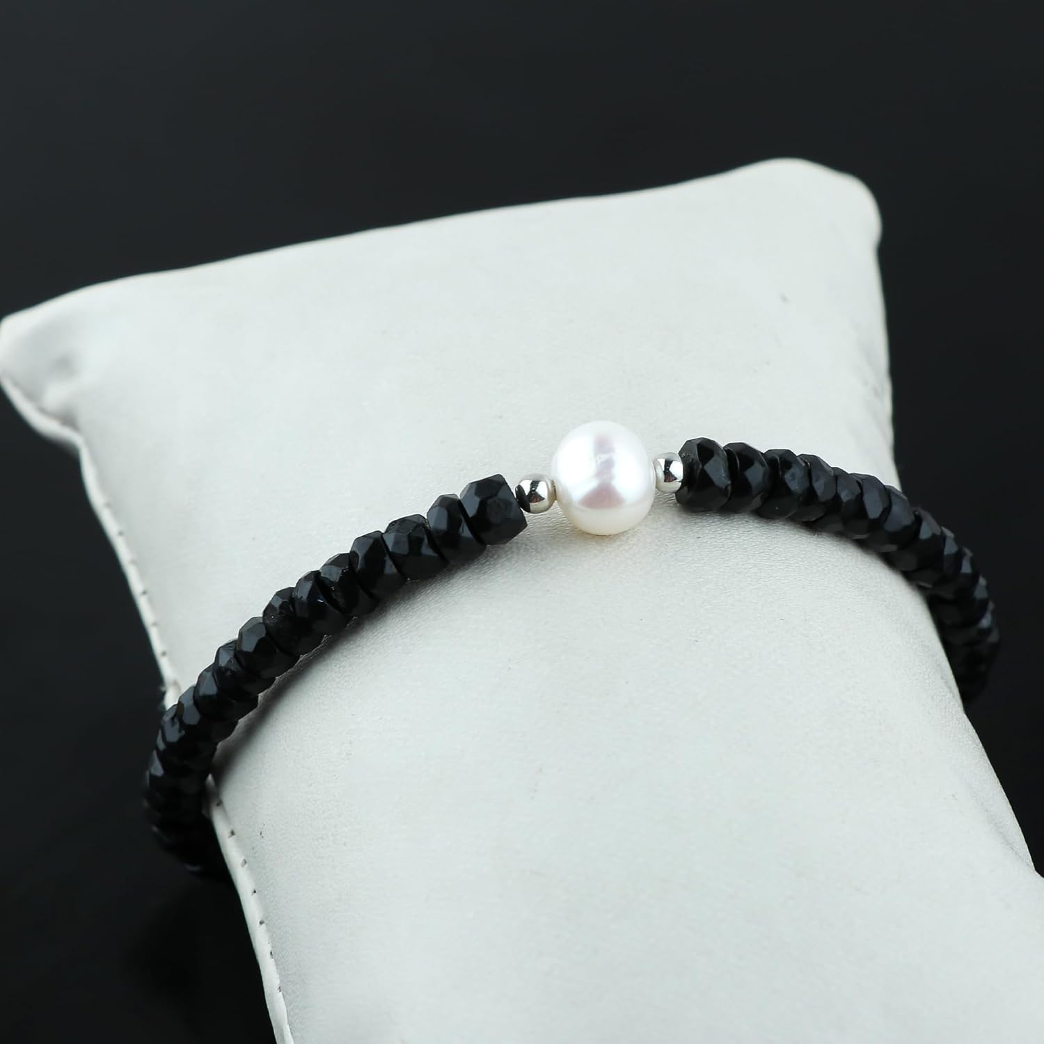 CRYSTALIS Natural Shungite Beads Slider Bracelet with Elegant Pearl, High Grade Beaded Crystals, Chakra, Healing Gemstone, Gift Giving Women Jewelry, 925 Sterling Silver Slider 10 inch - Image 4
