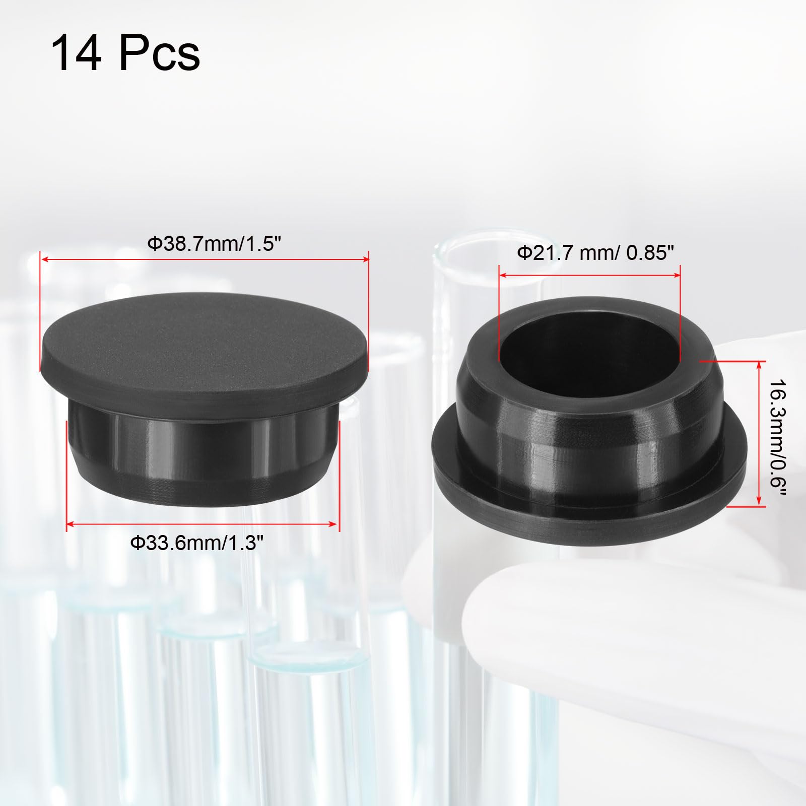 PATIKIL Silicone Rubber Plug, 14 Pcs Soft Flexible Solid Rubber Stopper T-shaped Silicone Plugs for 32 to 33mm Hole, Black, 33.6mm ID - Image 2