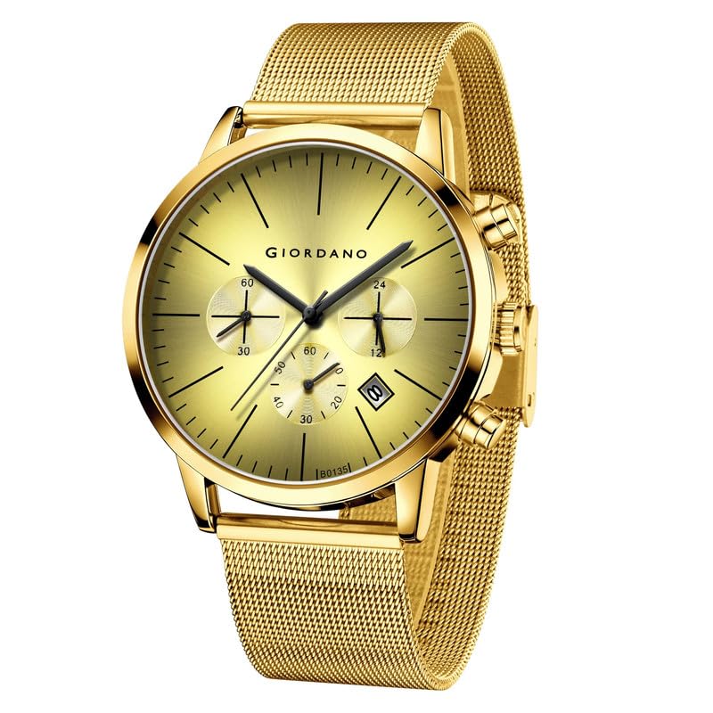 Giordano Formal Chronograph Watch for Men with Round Dial, Mesh Metal Strap, and Date Display