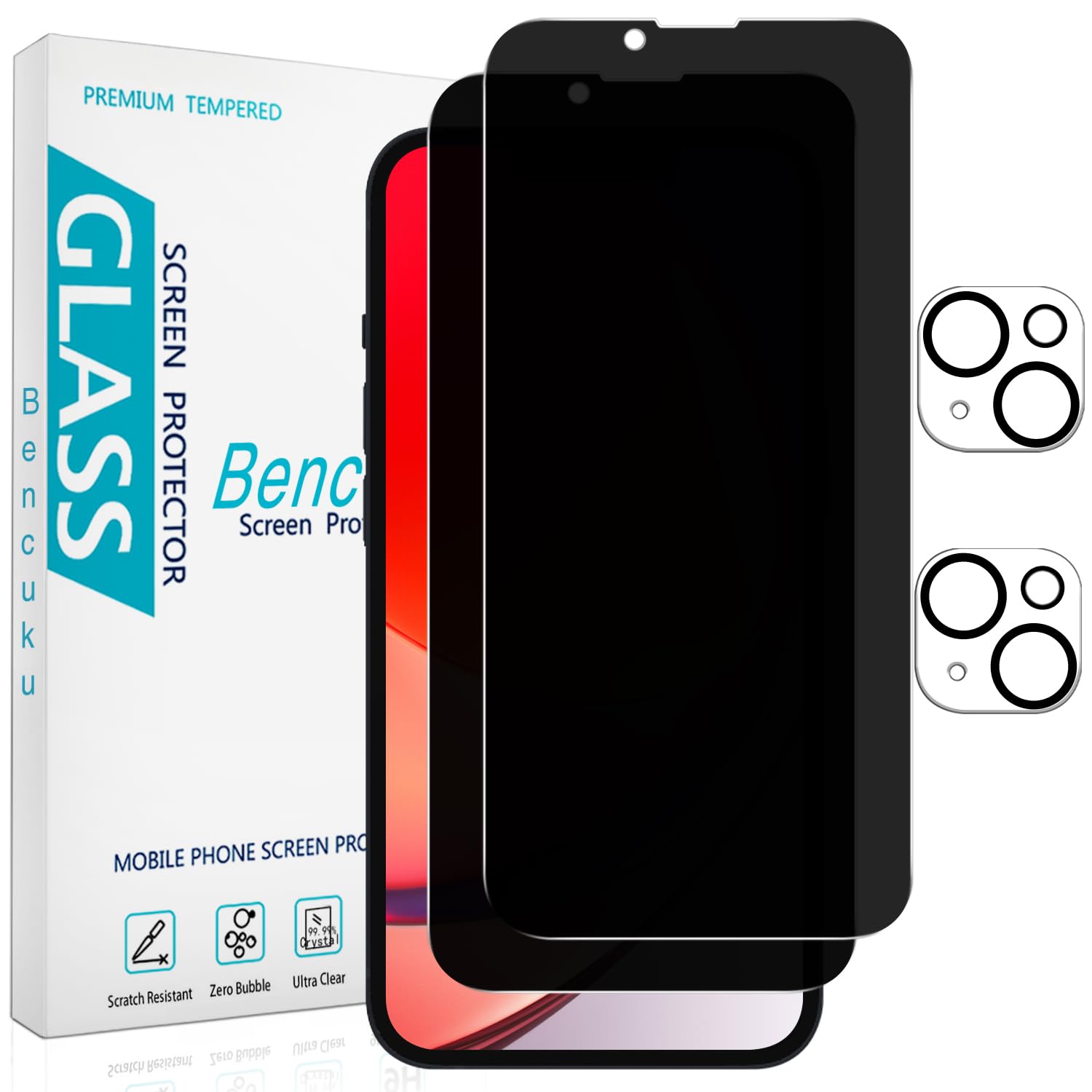 2+2 Pack Privacy Screen Protector for iPhone 14 Plus Tempered Glass