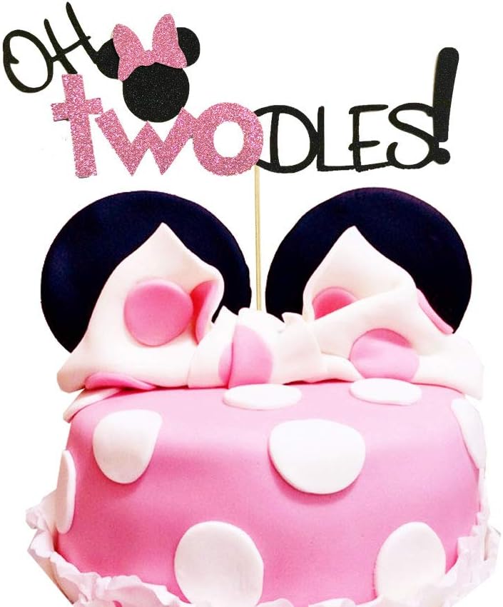 Oh Twodles Pink Cake Topper Second 2nd Birthday Party Supplies Decorations for Baby Girl Bday