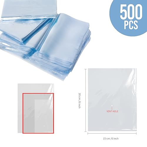 Miniatura 2 de 500 bolsas termorretráctiles de 6 x 8 pulgadas, bolsa retráctil transparente sin olor con orificio de ventilación, envoltura de película