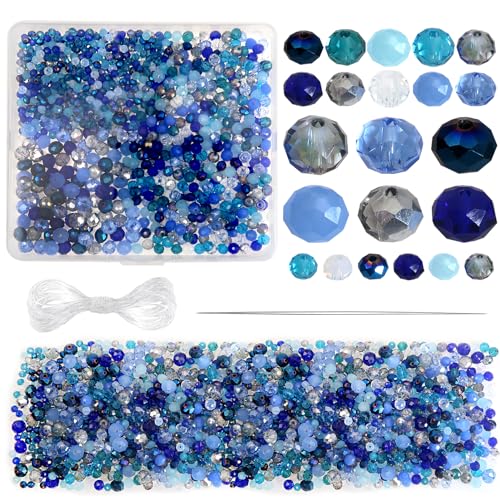 TOAOB 1000 Piezas Cuentas de Cristal Facetado de Azul 4mm 6mm 8mm Perlas Facetadas Transparentes Redondas para Hacer Bisuteria y Manualidades Collares Pulseras Accesorios