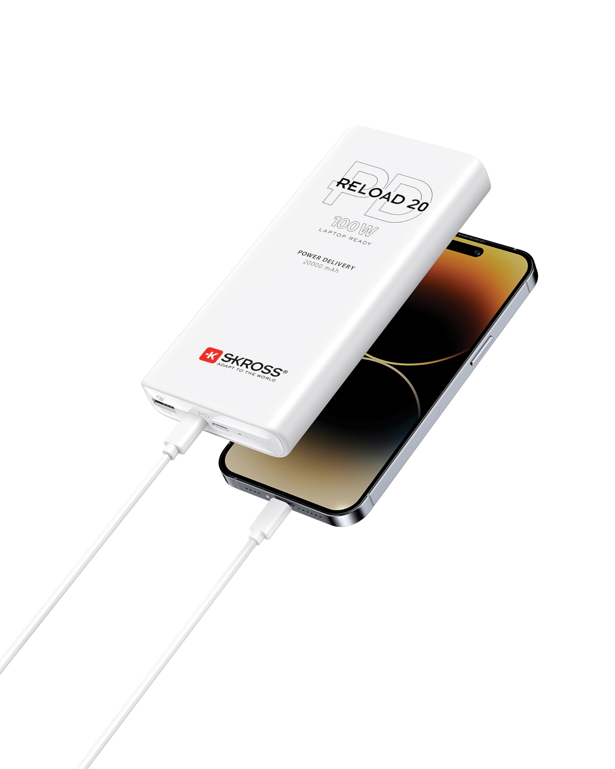 SKROSS - Reload 20 100 W PD - przenośna ładowarka - powerbank 20 000 Mha - 3 porty USB do szybkiego ładowania i kabel USB C o długości 20 cm wchodzą w zakres dostawy