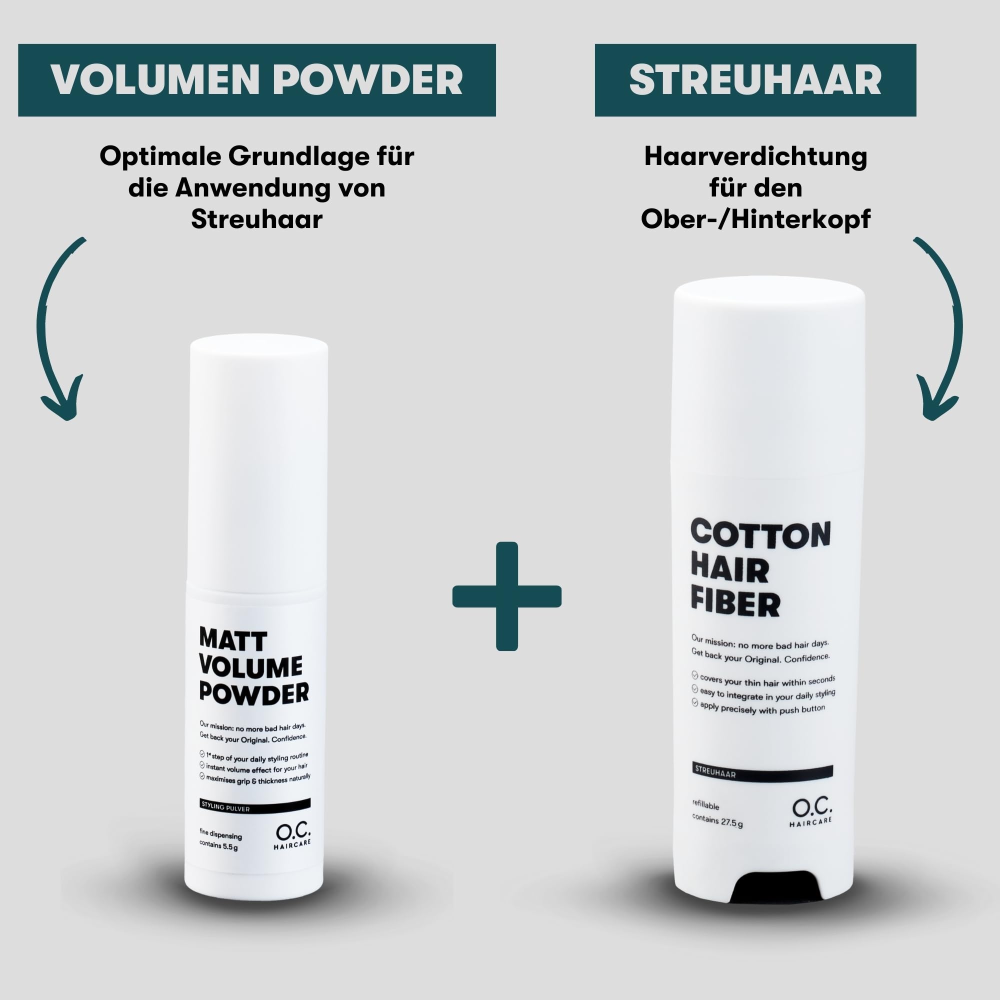 O.C. HAIRCARE Streuhaar Starter Set zur Haarverdichtung - für Scheitel, kahle Stellen am Ober- und Hinterkopf - von führenden Salons empfohlen - 11 Farben - widerstandsfähige Streuhaare