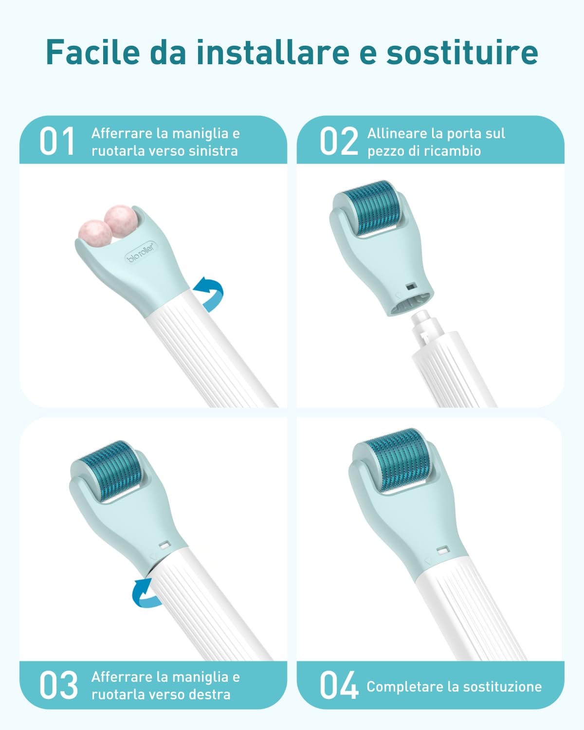 Derma Roller 1,5 mm/1,0 mm/0,5 mm, Kit Microneedling 10 in 1 per cura della pelle/massaggio/pulizia, Beard Roller 720 Ago di Titanio, Rullo a Microneedling per rughe, smagliature e cicatrici