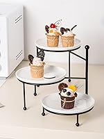 Vista 7 de Kanwone Soporte para servir de 3 niveles con platos de porcelana blanca, soporte de bandeja escalonada, juego de exhibición de mesa de postre