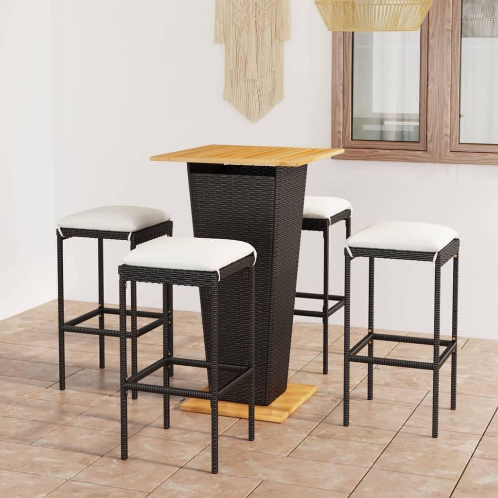 5 Piece Patio Bar Set with Cushions Poly Rattan Black, Garden Furniture Sets