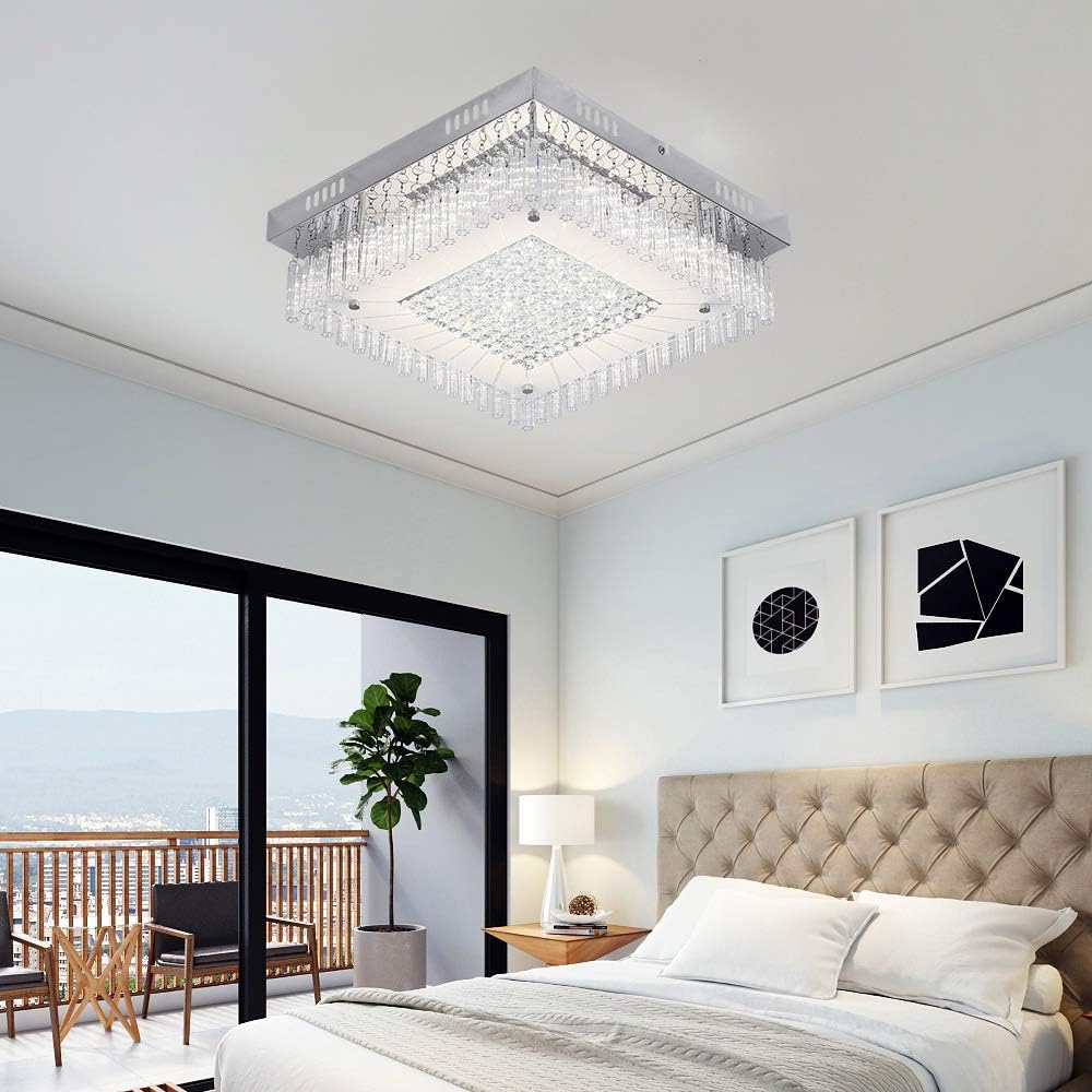 Flush Mount Ceiling Light Ceiling Lamp Dimmable LED Absolutely Stunning K9 Crystal Raindrop Bar Chandelier Lighting 1320 Lumens for Kitchen Hallway Diningroom Bedroom W11 H4.3''