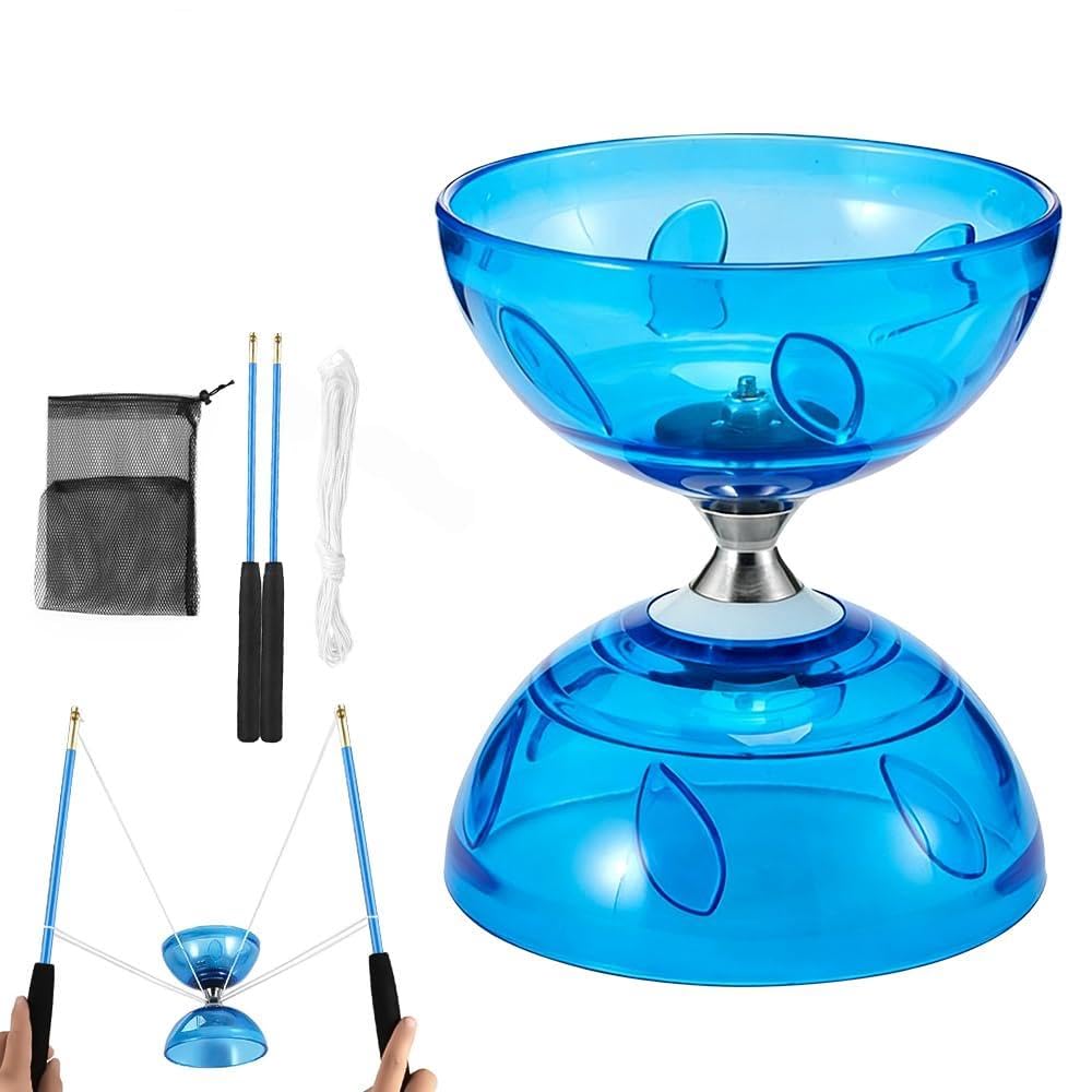 Diabolo con Cuscinetti a Sfera, Set Diabolo A Triplo Cuscinetto con Corda di Ricambio, Sacchetto a Rete, 4 Colori Lampeggianti Carousel Diabolo Set, Sacchetto a Rete, Diablo Set per Adulti