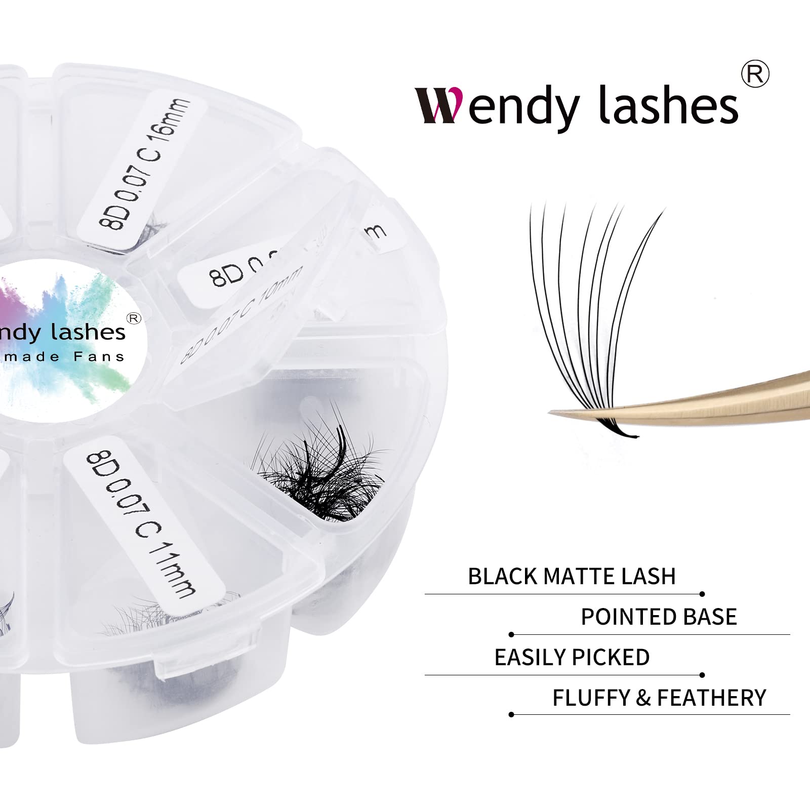 8D Premade Volume Eyelash Extensions Mixed Tray 9-16mm 0.07mm C Curl 500 Fans Premade Volume Fans Handmade Lash Extensions Pointed Thin Base Promade Mix Loose Fans(500-8D-0.07-C-916) - Image 3