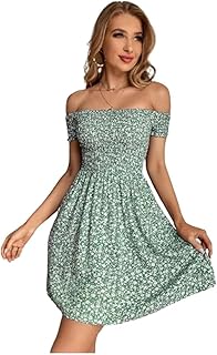 فستان نصف كم بكشكشة وبنمط مورد قطعة واحدة للنساء