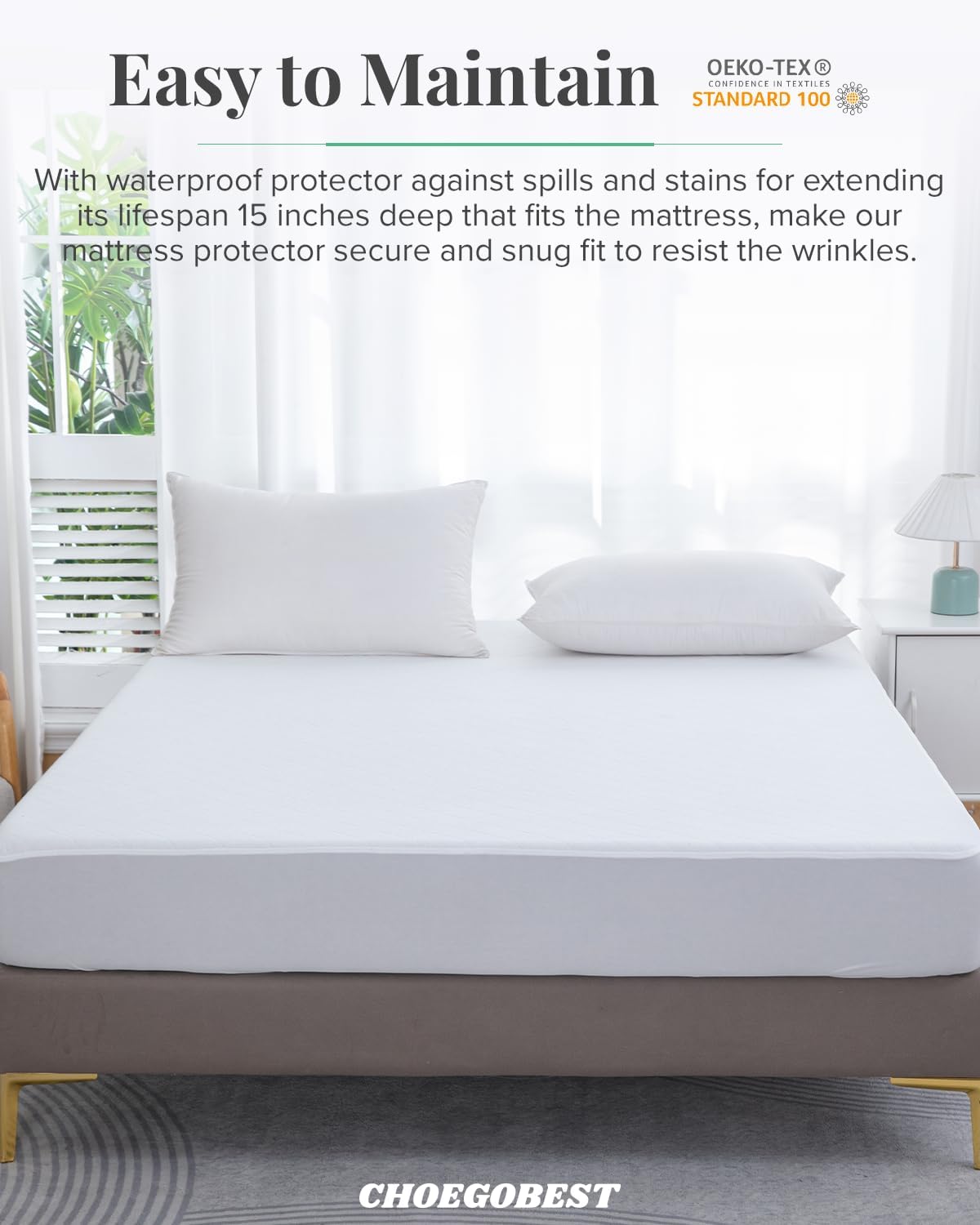 CHOEGOBEST マットレスプロテクター ノイズレス 究極の快適性 防水 2024 ラグジュアリー プレミアム品質 深いポケット