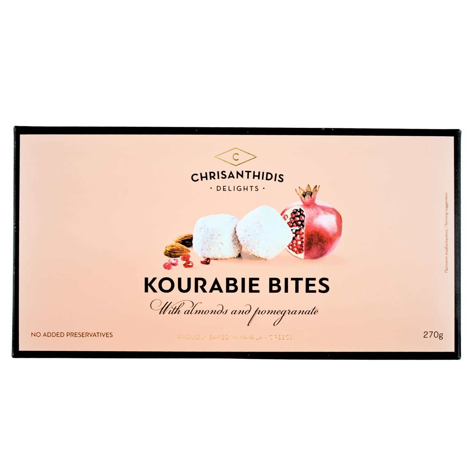 Chrisanthidis Delights Kourabie Bites with Almonds and Pomegranate – Traditional Greek Shortbread Biscuits – No Added Preservatives – 270g