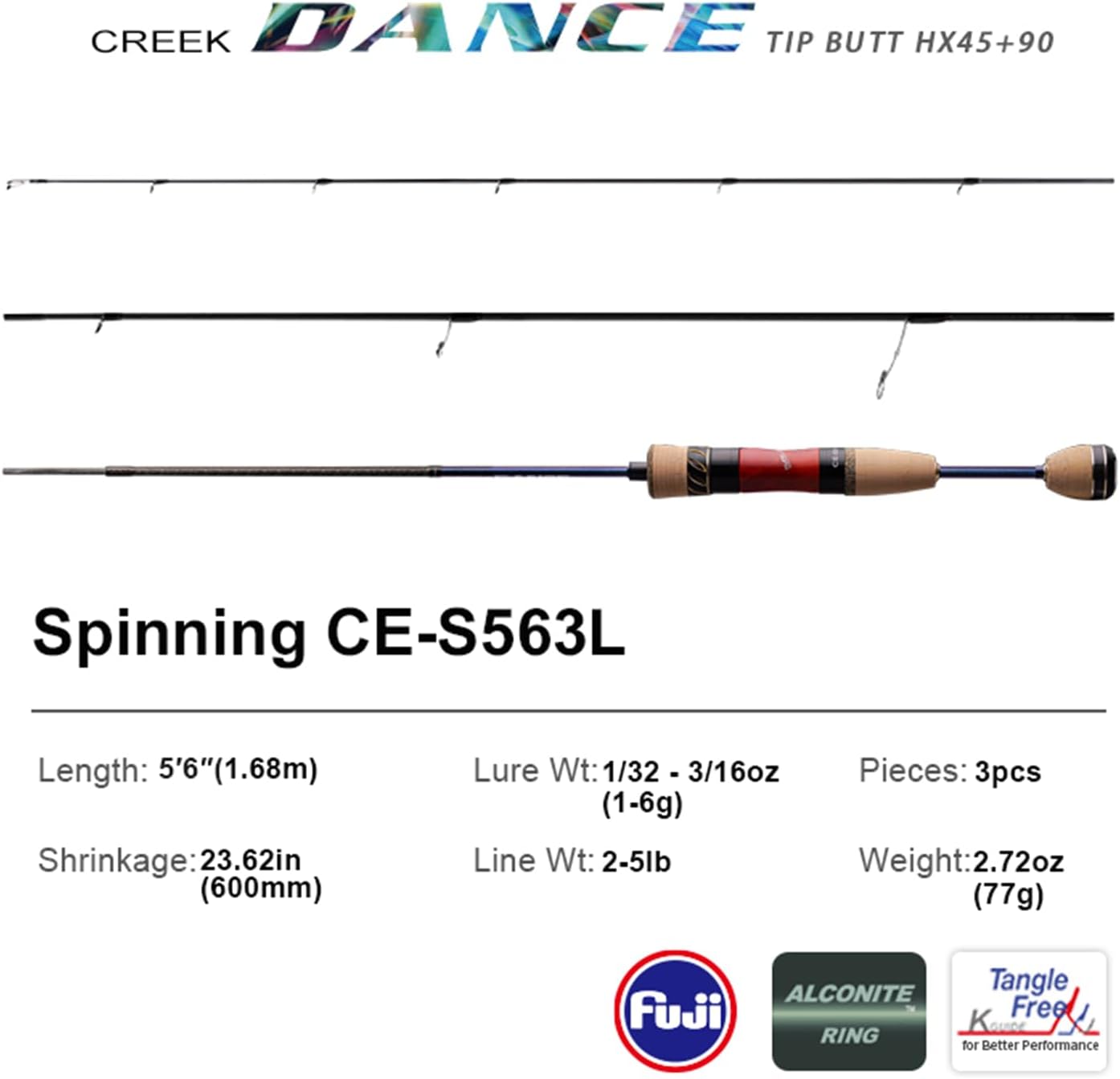 PURELURE Creek Dance Travel Ultralight Fishing Rod 2/3/4 Piece - Portable BFS Rod Casting Spinning Solid Tip, TORAY Carbon Fiber Blank, Fuji Alconite Guides, Red Willow Wood Reel Seat AAA Cork Handle