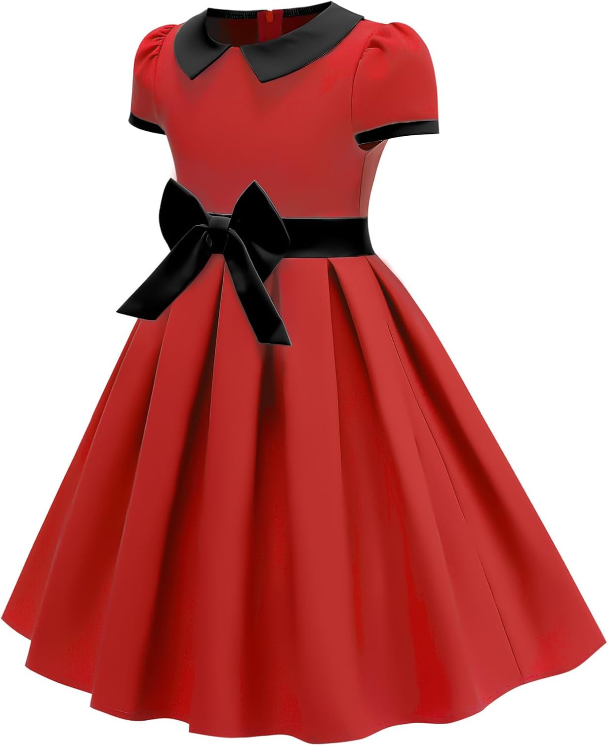 Kids 1950s Vintage Dresses for Girls 50s Outfits Collar Retro 50's Tea Party Bowknot Audrey Hepburn Rockabilly Swing Dress - Image 3