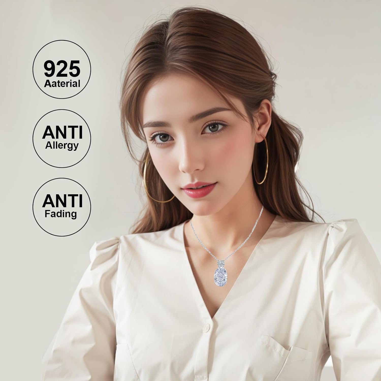 R S925 Sterling Silver White Gold Plated Necklace for Women Cubic Zirconia Pendant Jewelry Mothers Day Christmas Surprise for Women Wife Mother Girlfriend Girls - Image 3