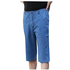 Mens Jeans Fashion Big and Tall Mens Casual Stretch Capri Jeans Wide Leg Baggy Vintage Denim Cropped Pants
