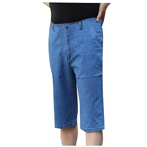 Mens Jeans Fashion Big and Tall Mens Casual Stretch Capri Jeans Wide Leg Baggy Vintage Denim Cropped Pants