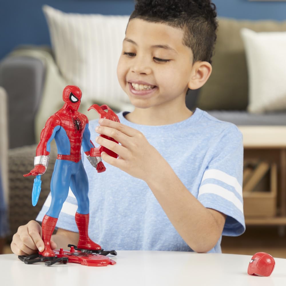Marvel Spider-Man Thwip Blast Spider-Man figurka z akcesoriami, zabawka superbohatera w skali 11 cali dla dzieci w wieku od 4 lat