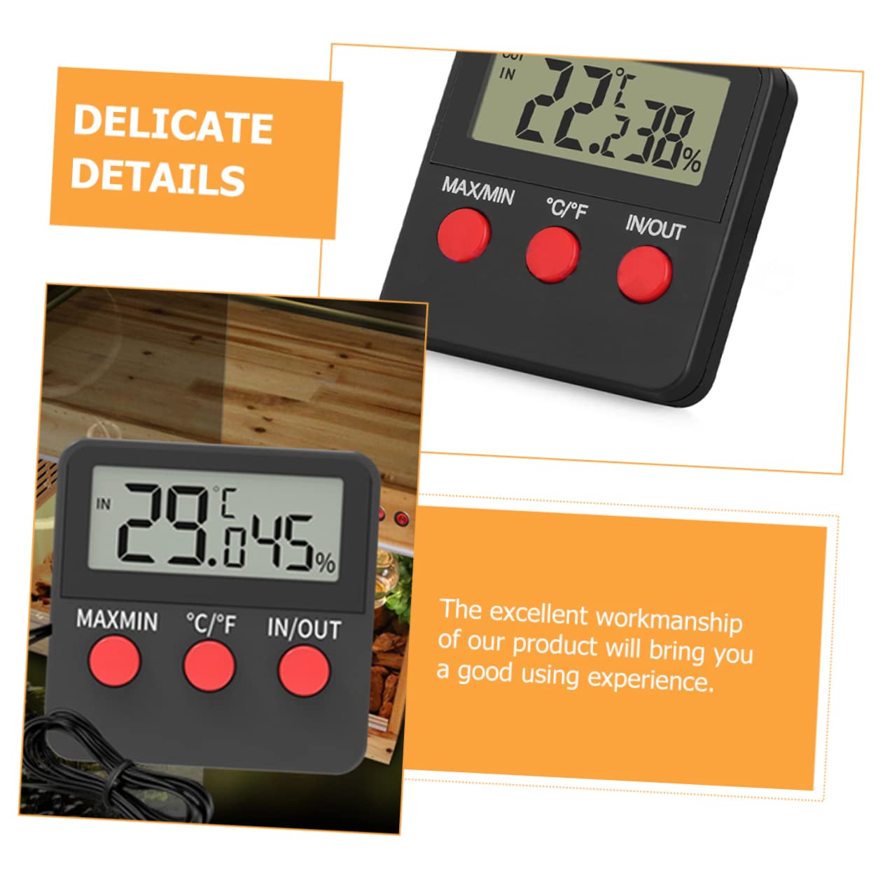 Sosoport 2sätze Digitales Thermometer für Reptilien-terrarien Hygrometer für Echsen Schildkröten Temperaturmonitor für Reptilienaufzuchtboxen Eierbrüterthermometer für Brutkästen