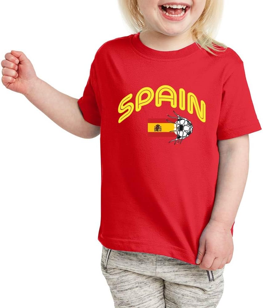 Spain Unisex Kids T-Shirt - Short Sleeve Round Neck Cotton Tshirt for Boys and Girls - Soft and Comfortable - Gift for Young Football Fans