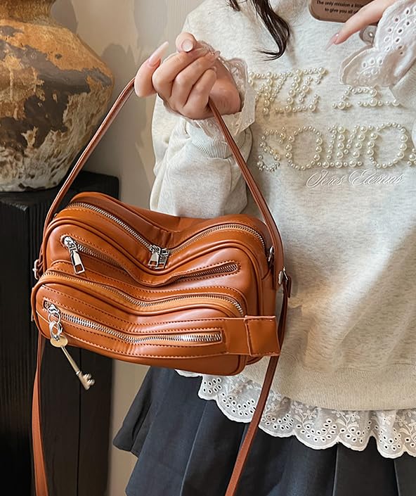 Zipper Hobo Purses for Women PU Leather Multi-pocket Shoulder Bag Chic Crossbody Bag 20253