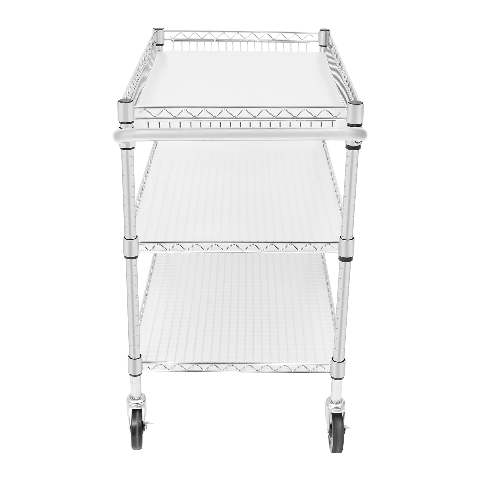 Carro de servicio de acero inoxidable para cocina, carrito de transporte con 4 ruedas universales (2 x frenables), 3 niveles, capacidad de carga por nivel, 150 kg, 76 x 46 x 82,6 cm, para