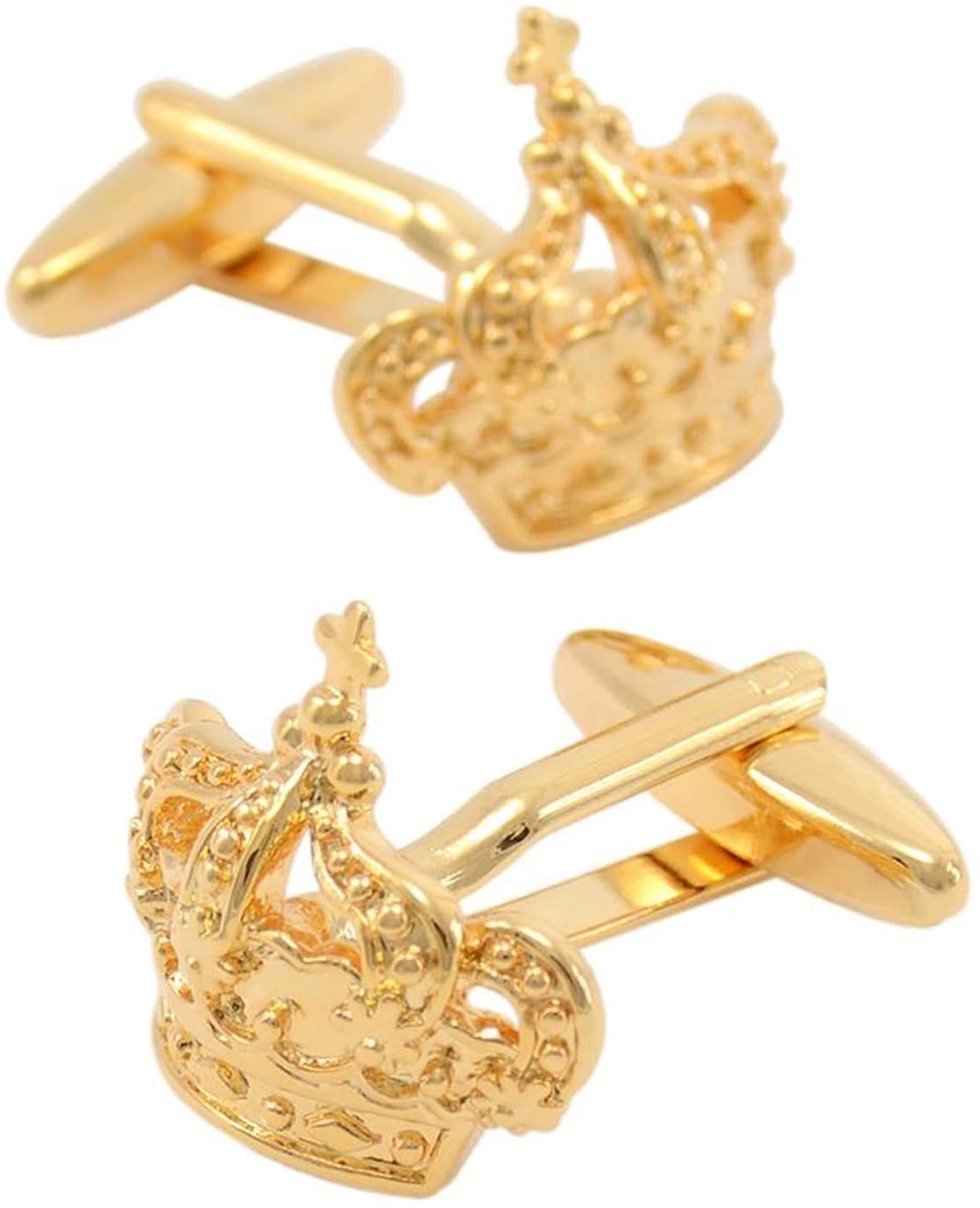 Trjgtas Gemelli da Uomo Stile Elegante Polsino Smoking Gemello Colletto in Oro di Lusso Corona Gemello Scuffle Crink Swedding Gioielli Regalo (Dimensioni : Gemelli con Scatola A) (A Solo Gemelli)