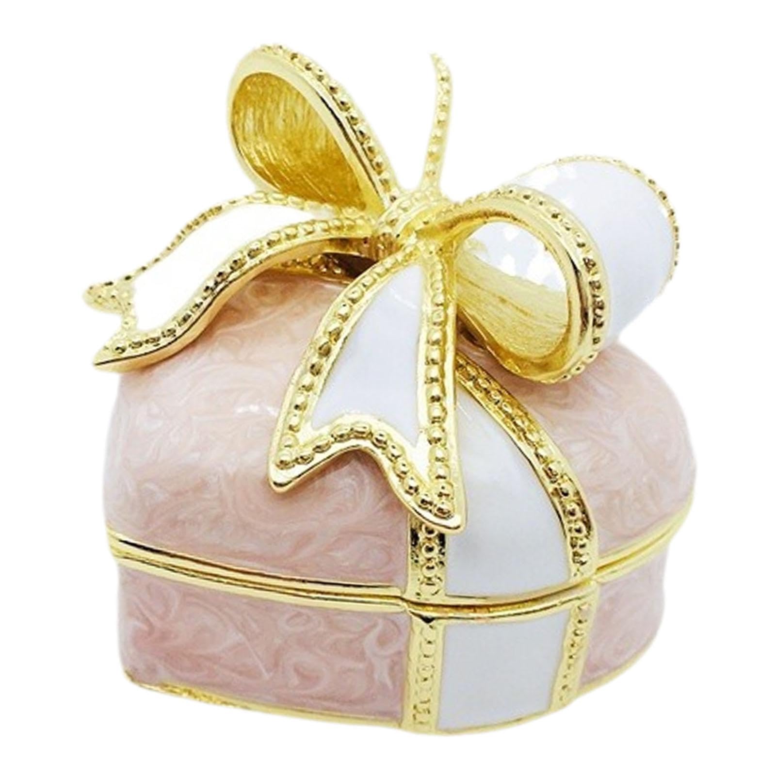 Scatola Gioielli Cuore con Fiocco Porta Gioielli Organizzatore Collana Bracciali Creativo in Lega Metallo Ideale per Donna Decorativo Adatta per Regal, Rosa