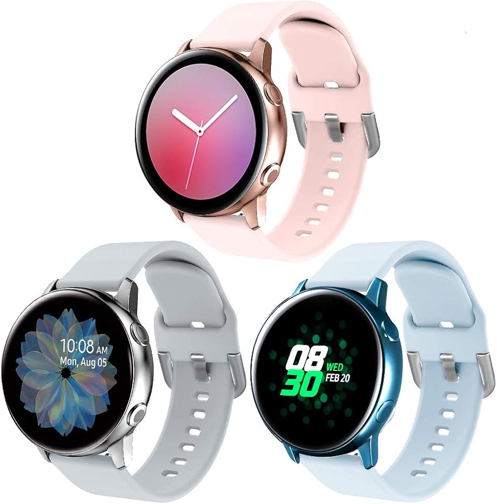 NANW 3-Pack Compatible with Samsung Galaxy Watch Active Bands / Active 2 Bands / Galaxy Watch 3 Bands 41mm, 20mm Soft Waterproof Silicone Sport Strap Replacement Wristbands