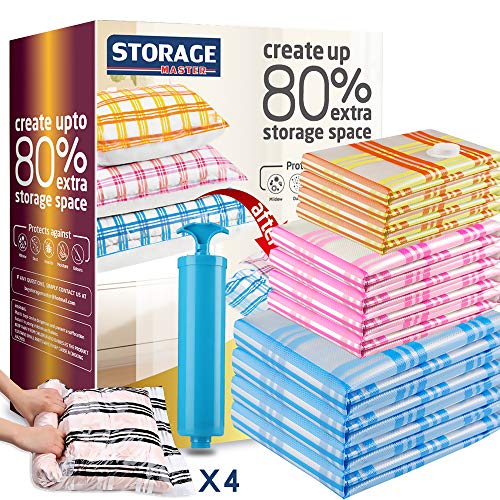 Storage Master 16 Vacuum Storage Bags, Space Saver Bags, 16Pack (4 Jumbo, 4 Large, 4 Medium, 4