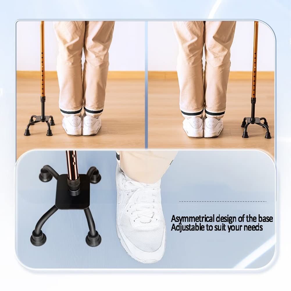 Bastón Cuádruple, Bastones para Hombres, Mujeres y Personas Mayores, Bastón con Empuñadura Suave y Acolchada, 1 Unidad