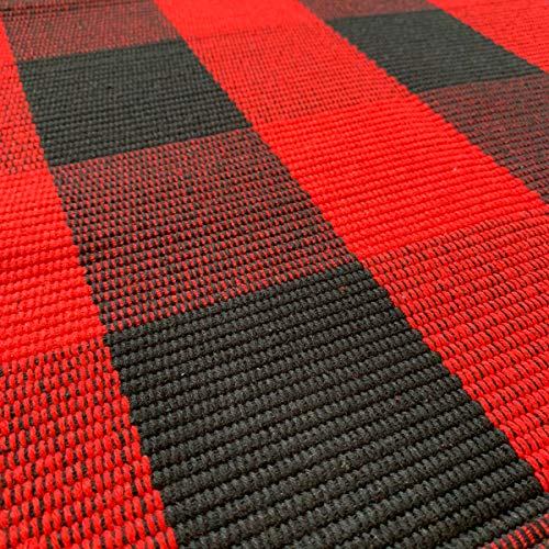 Ukeler Cotton Buffalo Check Rugs Red And Black Plaid Rug Decorative Washable Kitchen Rugs Hand-Woven Buffalo Checkered Porch Rugs Door Mat, 51.2''×23.6'' #TOP5