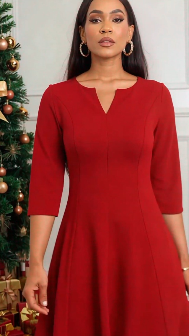 Nmoder Midi Dresses for Women A-Line Fit and Flare Dress 3/4 Sleeve V Neck  Cocktail Wedding Guest Work Dress with Pockets at Amazon Women's Clothing  store