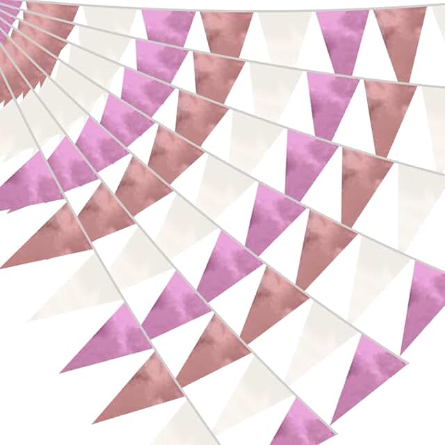 40M/130FT Rose-Gold Pink Triangle Pennant Banner Flag Metallic Fabric Bu...