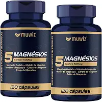 5 Magnésios 500mg – Kit com 2 Frascos de 120 Cápsulas – Magnésio Dimalato, Treonato, Malato, Citrato e Glicinato – Magnésio 5 em 1
