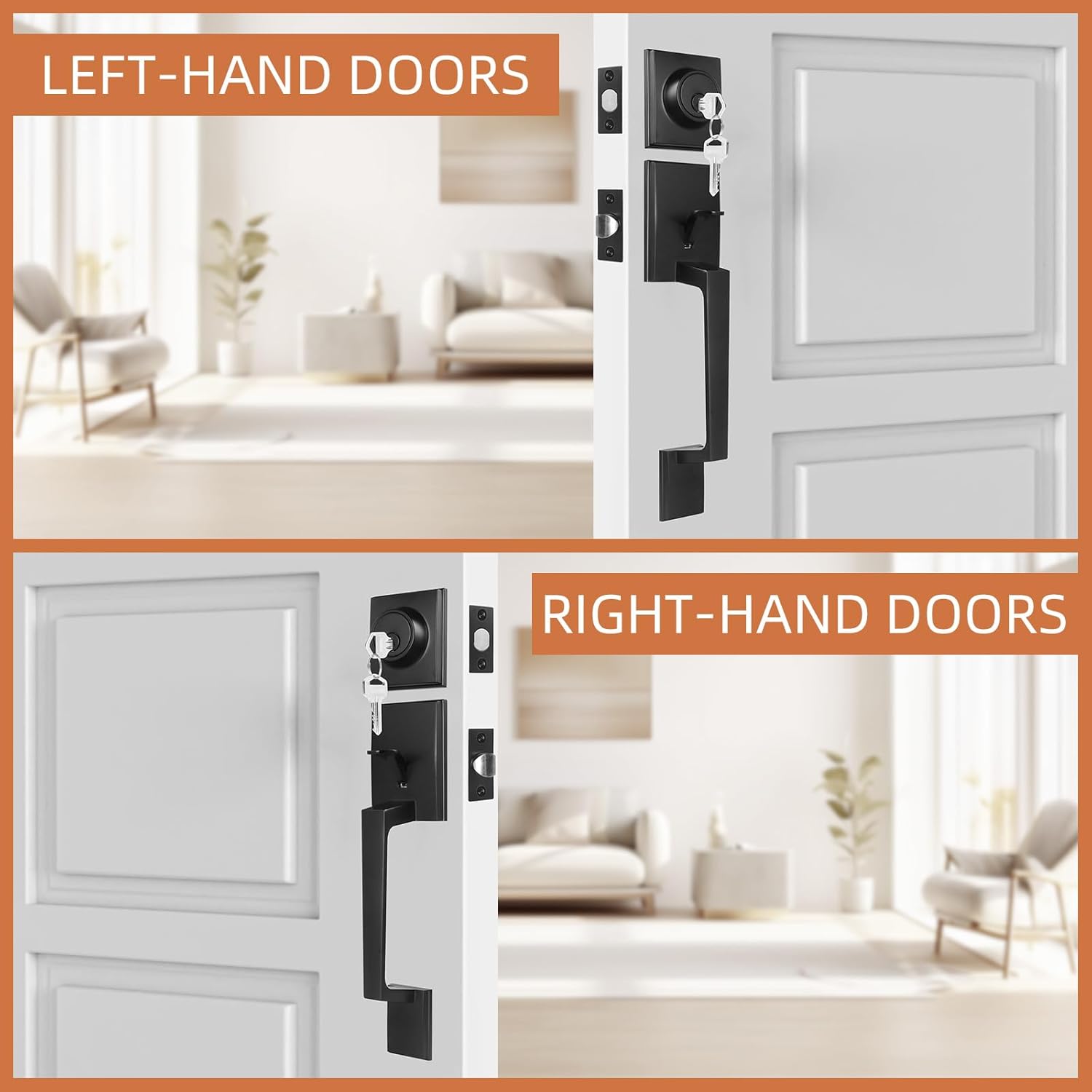 LITLANDSTAR Front Door Lock Set, Heavy Duty Front Door Handle and Deadbolt Set for Exterior Entry Door, Adjustable Deadbolt with Single Cylinder, Reversible for Right & Left (Matte Black)