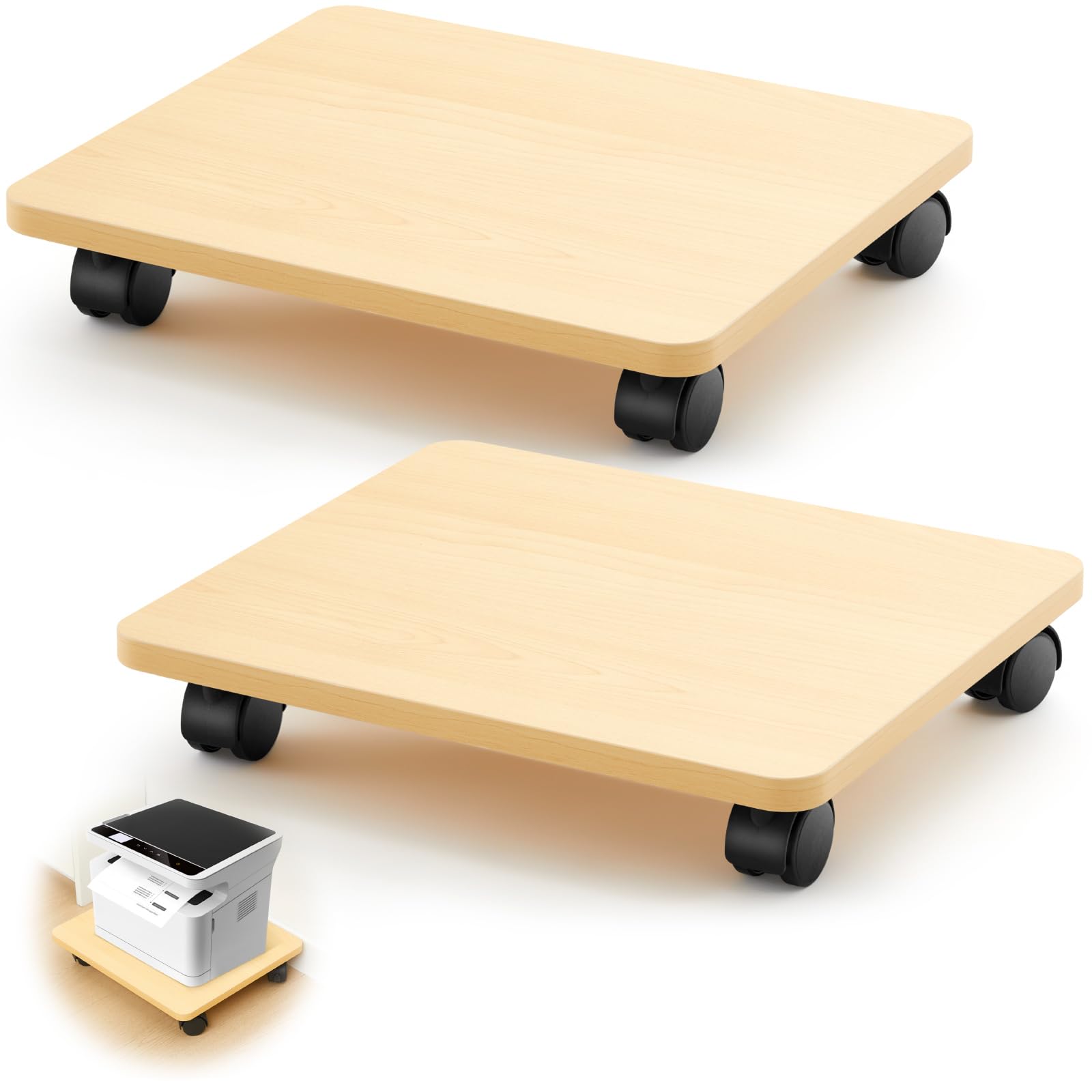 Beeveer 2 Pcs Burlywood Under Desk Printer Stand 13.8 x 11.8 x 2.4 Inches