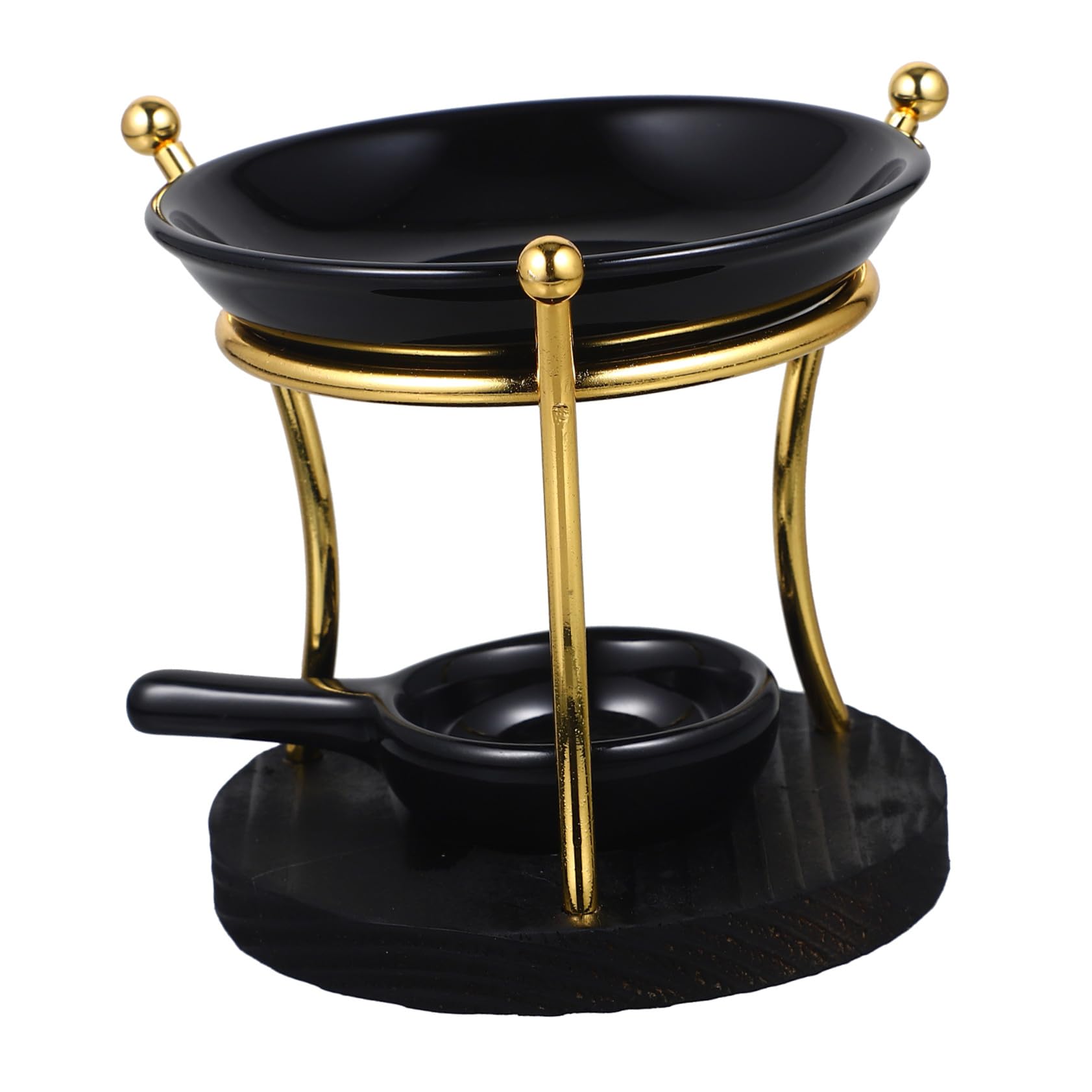 Keramik Teelichthalter mit Schwarzem Holzsockel Multipurpose Duftlampe und Wachsschmelzer für Büro und Hochzeit Elegant Geformte Schale