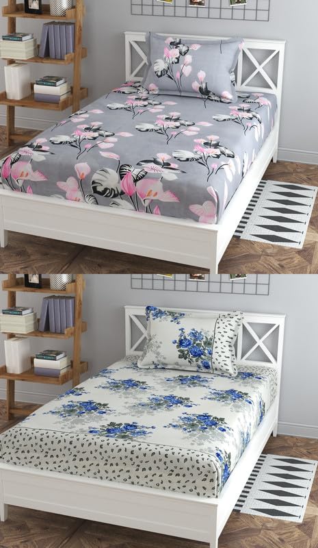 Luxury Trends Single Bedsheet Combo (Pack of 2) | Soft Brushed Glace Cotton 180 TC - Set of 2 bedsheet with 2 Pillow Cover - Breathable & Wrinkle Free - 4 Pcs Set | Mustarded Grey (B0CT829HZK) Amazon Price History, Amazon Price Tracker