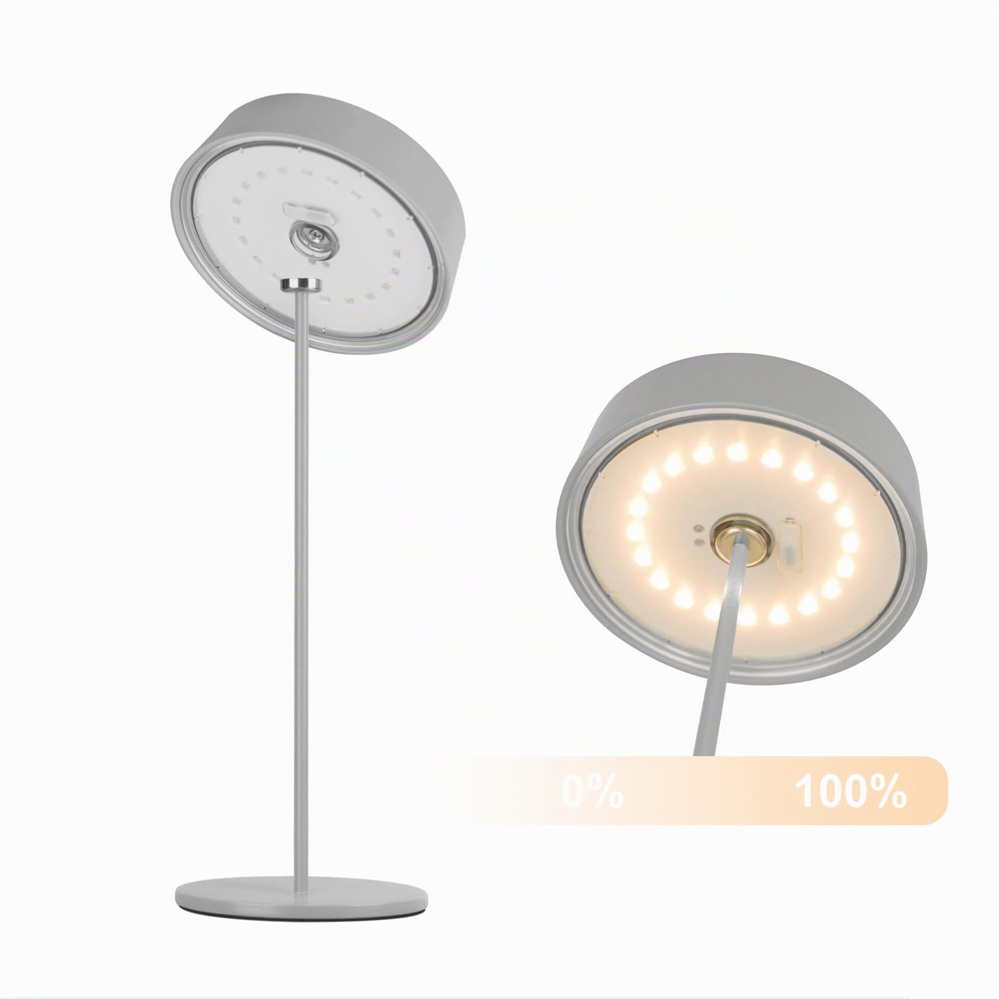 Palmina 901, Led Lampe De Bureau Sans Fil 4400mah, Lampe Rechargeable Usb 4400 Mah, Pour Usage Intérieur/Extérieur Adaptée Pour Dîner, Lecture, Chambre, Jardin Et Bien Plus Encore/Gris