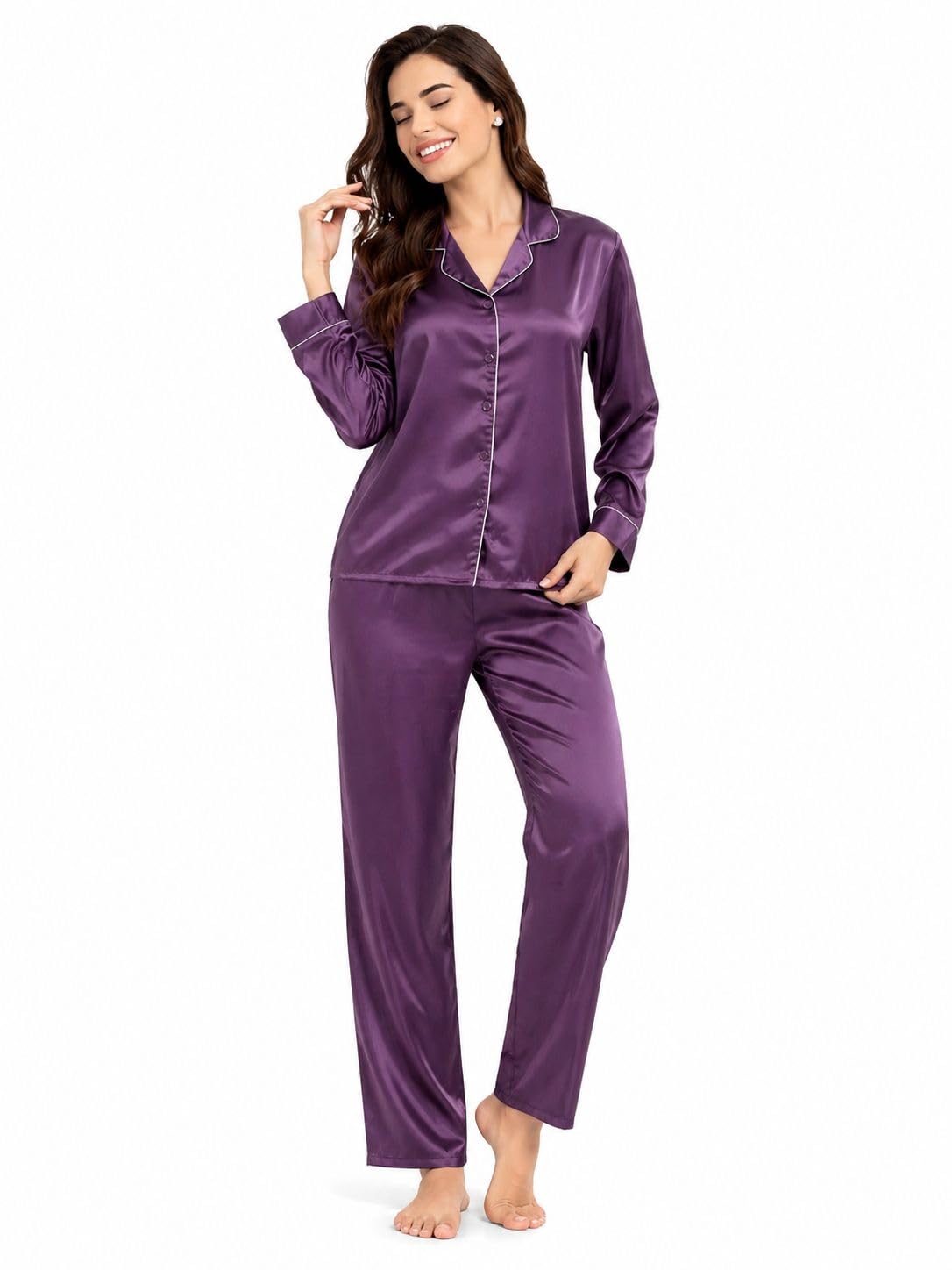 Oversized Satin Night Suitset | Night Suit for Women | Pyjama Set with Top & Pants | Soft & Comfy Sleepwear for Girls & Women-picture-29