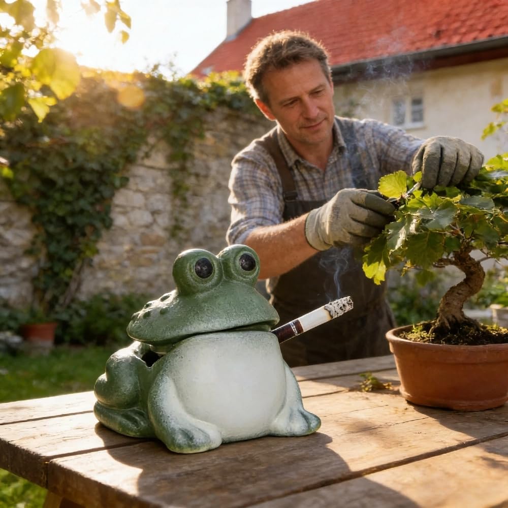 Ceramiczna popielniczka z żabą i zwierzak herbaciany – Słodki wzór zwierzęcy pasujący do salonu, tarasu, pokoju herbacianego i przestrzeni zewnętrznej | Dekoracyjny wielofunkcyjny dodatek