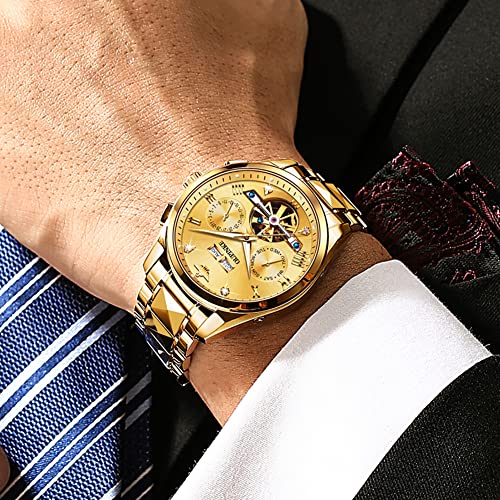 Image of OLEVS Mens Watches Skeleton Mechanical Black Watches for Men Wrist Watches Automatic Luxury Tungsten Steel Sapphire Crystal Waterproof Luminous Gold and Black